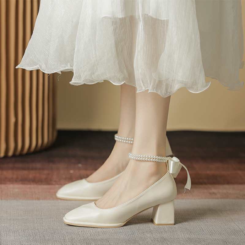 方頭粗跟蝴蝶結粗跟女鞋