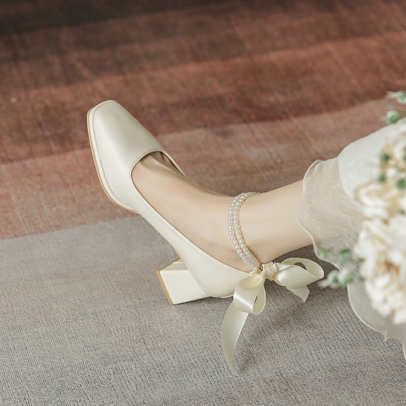 方頭粗跟蝴蝶結粗跟女鞋