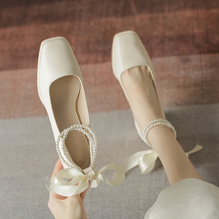 方頭粗跟蝴蝶結粗跟女鞋