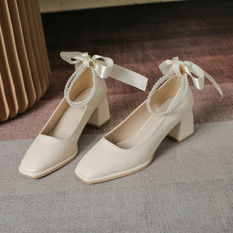 方頭粗跟蝴蝶結粗跟女鞋