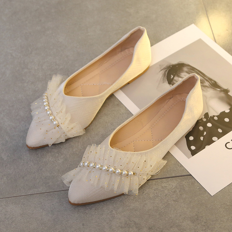 珍珠網紗氣質休閒女鞋