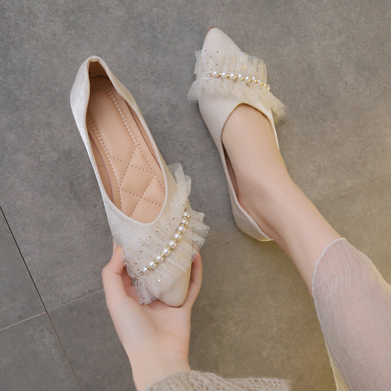 珍珠網紗氣質休閒女鞋