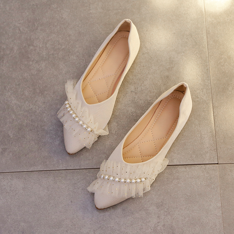 珍珠網紗氣質休閒女鞋