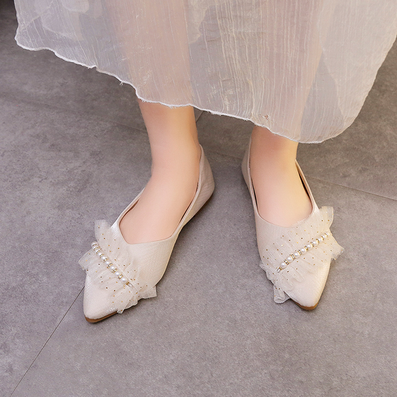 珍珠網紗氣質休閒女鞋