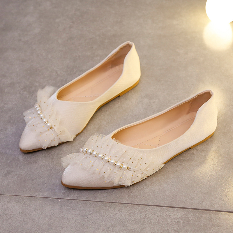 珍珠網紗氣質休閒女鞋