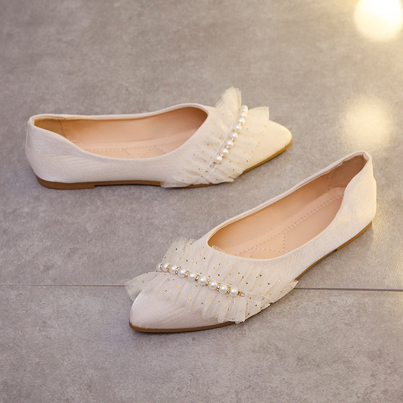 珍珠網紗氣質休閒女鞋