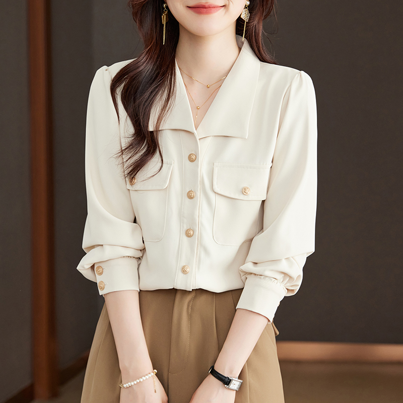 氣質翻領單排扣通勤襯衫