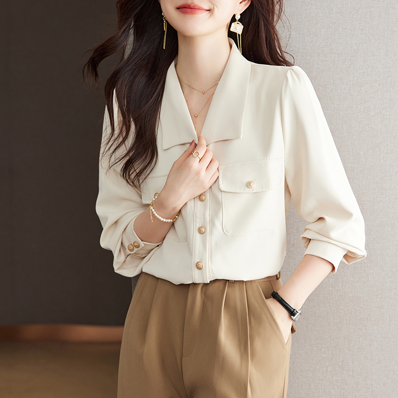 氣質翻領單排扣通勤襯衫