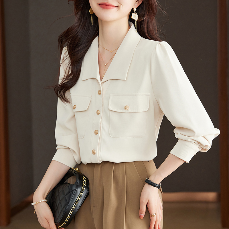 氣質翻領單排扣通勤襯衫