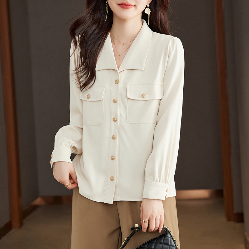 氣質翻領單排扣通勤襯衫