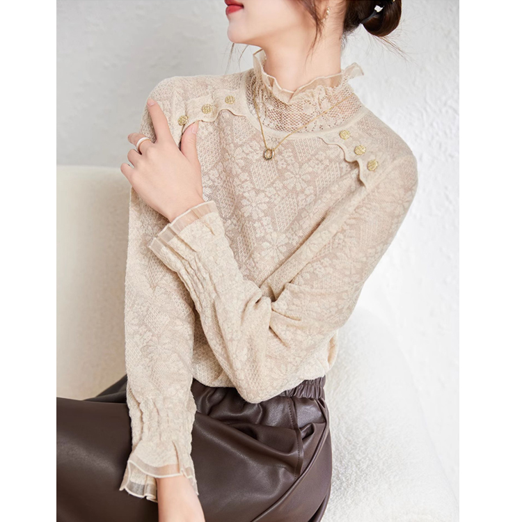 高領蕾絲氣質內搭針織衫（3色）