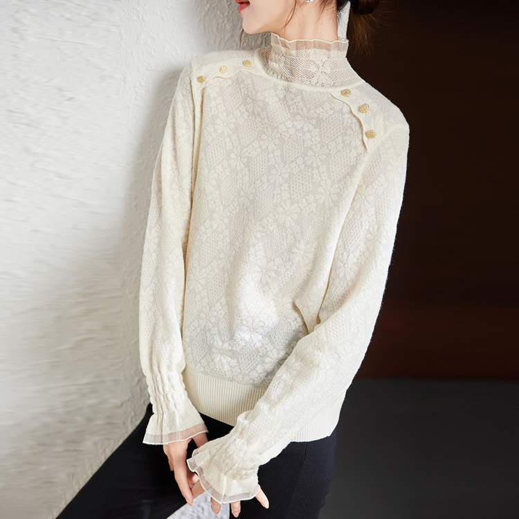 高領蕾絲氣質內搭針織衫（3色）