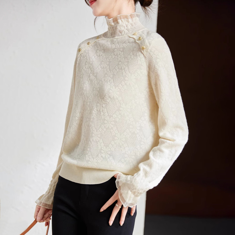 高領蕾絲氣質內搭針織衫（3色）
