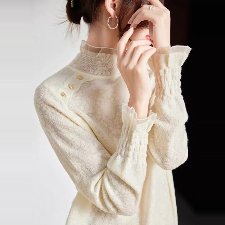 高領蕾絲氣質內搭針織衫（3色）