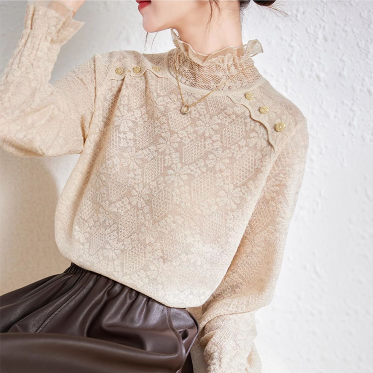 高領蕾絲氣質內搭針織衫（3色）