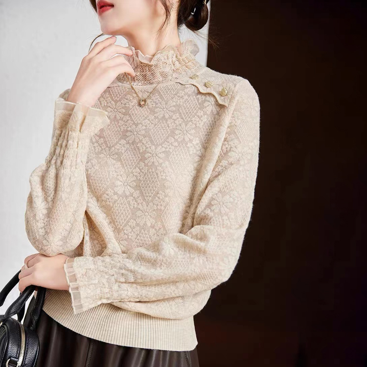 高領蕾絲氣質內搭針織衫（3色）