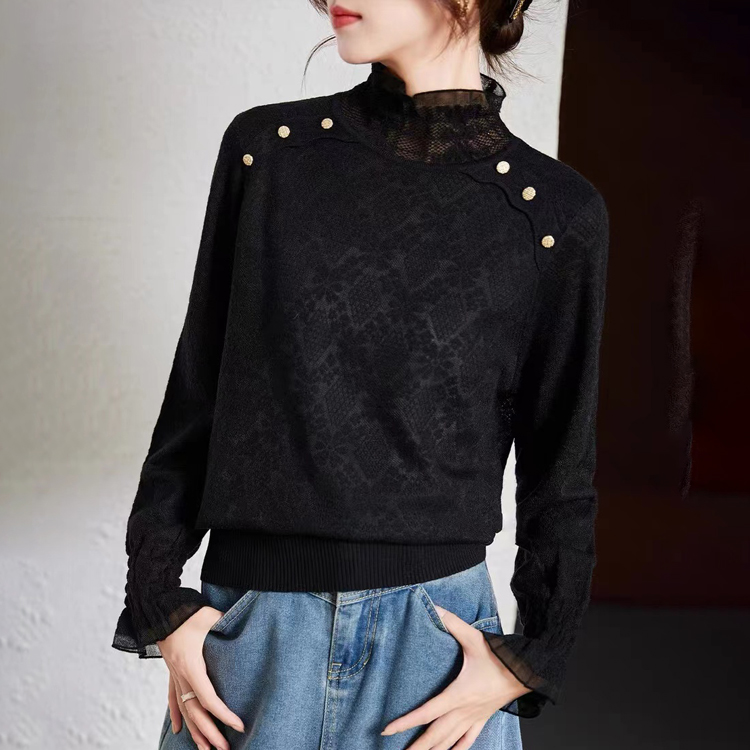 高領蕾絲氣質內搭針織衫（3色）
