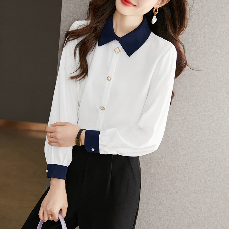 撞色領氣質通勤優雅襯衫