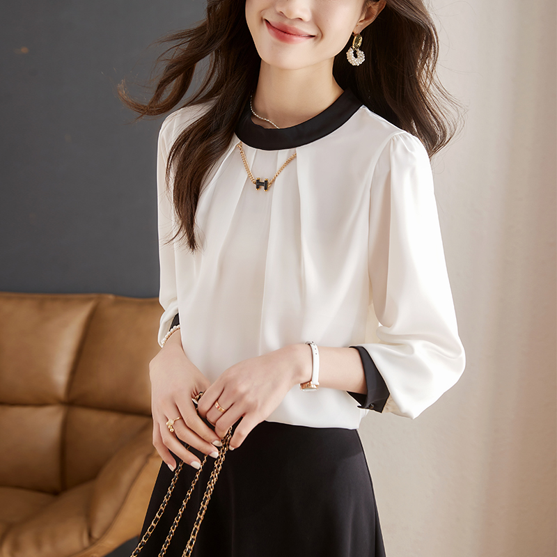 撞色設計優雅雪紡襯衫