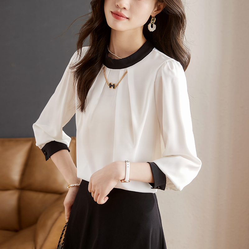撞色設計優雅雪紡襯衫