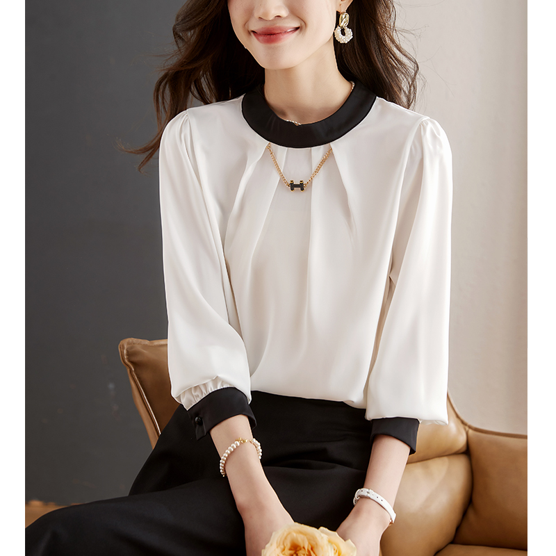 撞色設計優雅雪紡襯衫