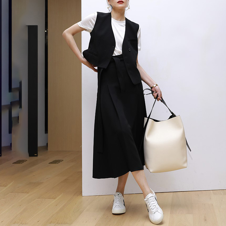 春夏通勤不對稱馬甲/氣質壓褶半裙（規格可選）