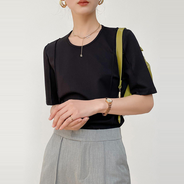 天絲羅馬壓線中袖通勤T恤