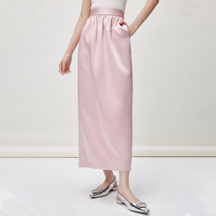 緞面花苞直筒半裙