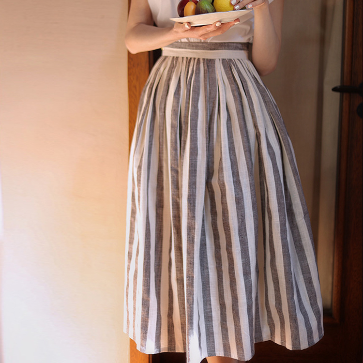 法式復古優雅條紋度假傘裙