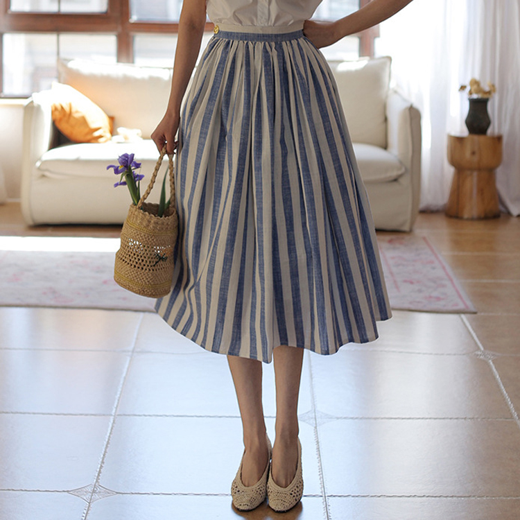 法式復古優雅條紋度假傘裙