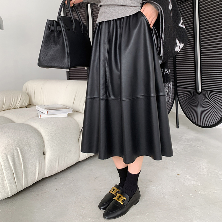 PU氣質垂墜感A字傘裙