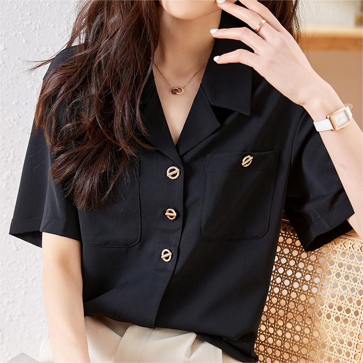 法式別緻翻領短袖襯衫