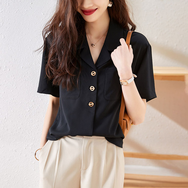 法式別緻翻領短袖襯衫