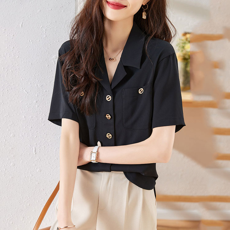 法式別緻翻領短袖襯衫