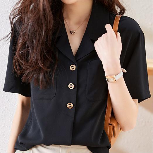 法式別緻翻領短袖襯衫