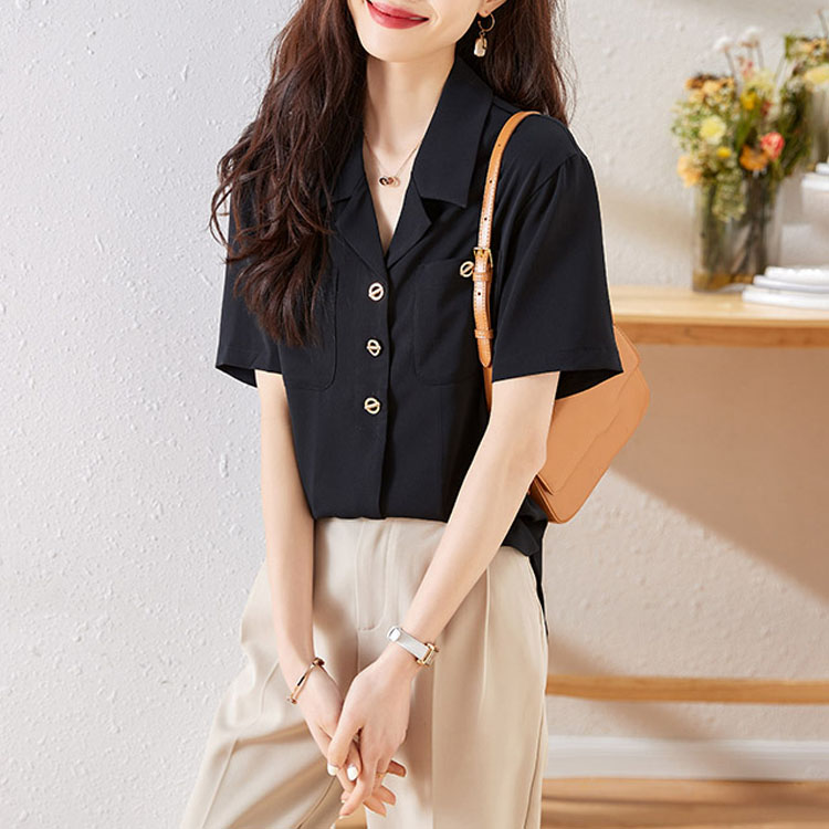 法式別緻翻領短袖襯衫