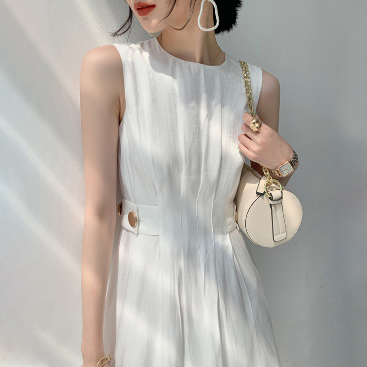 春夏法式鎏光緞面A字連衣裙