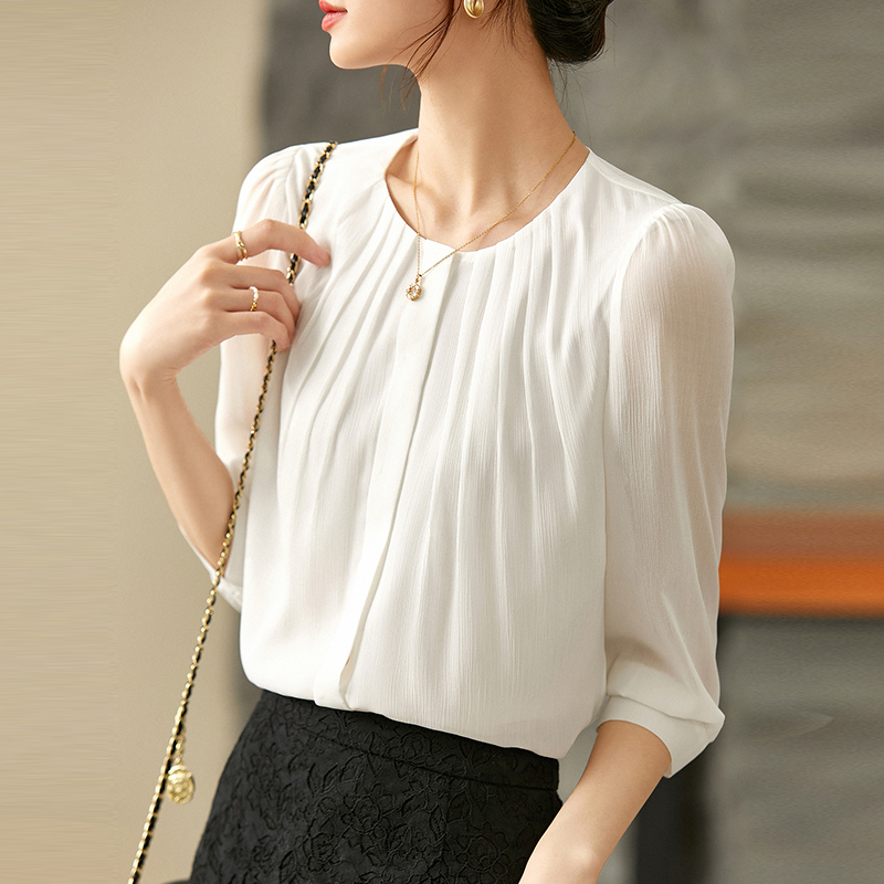 法式七分袖圓領雪紡襯衫