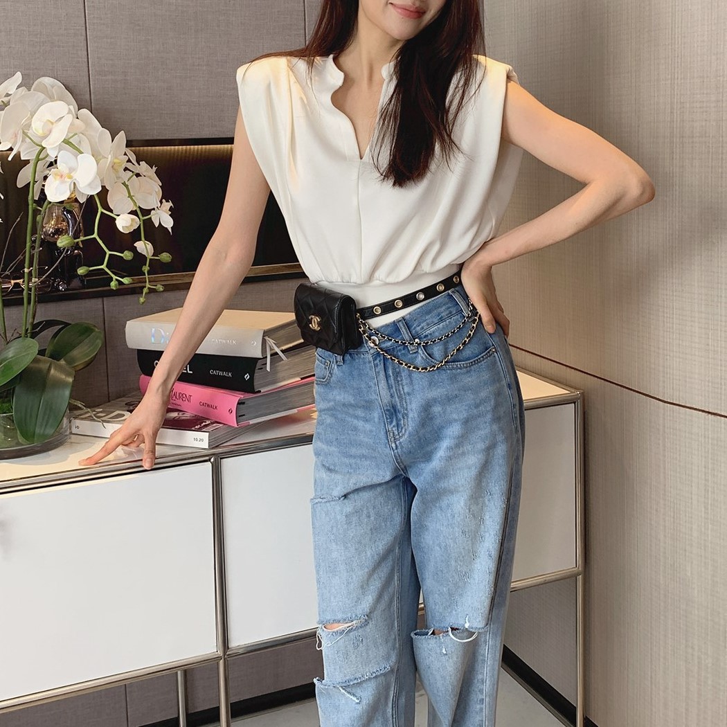 夏季V領無袖坎肩天絲羅馬背心