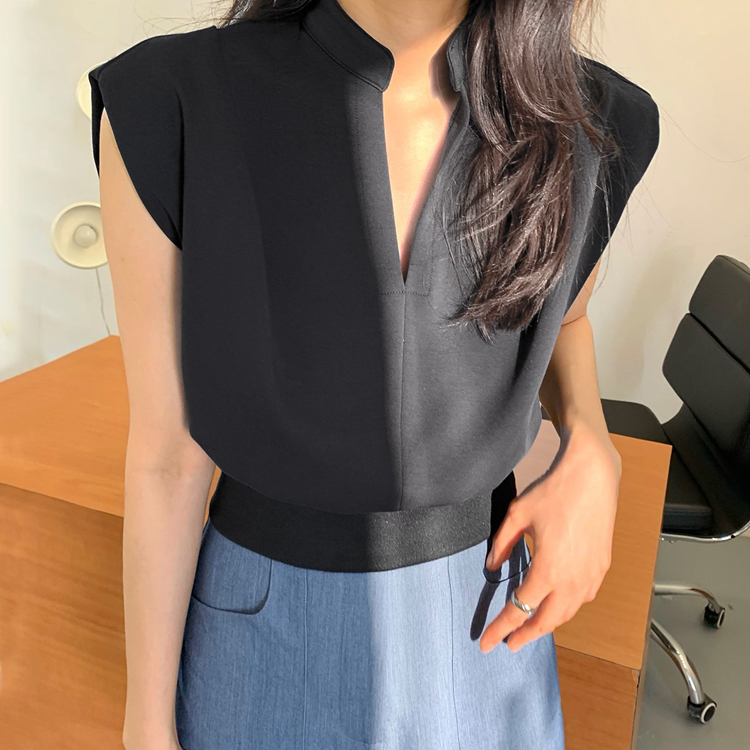 夏季V領無袖坎肩天絲羅馬背心