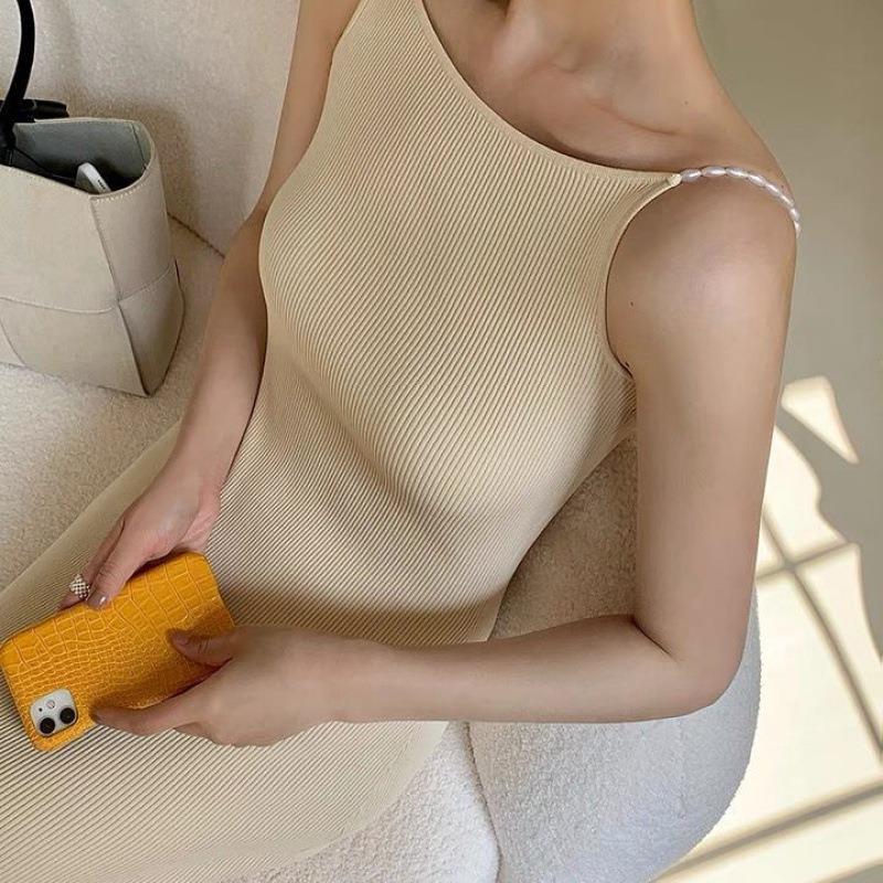 春夏珍珠顯瘦針織吊帶連衣裙