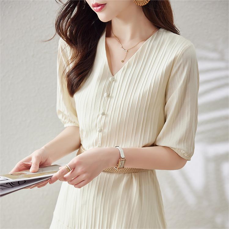 韓版純色收腰顯瘦連身裙