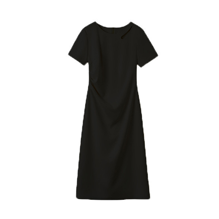 鏤空水滴領抽褶白色連衣裙