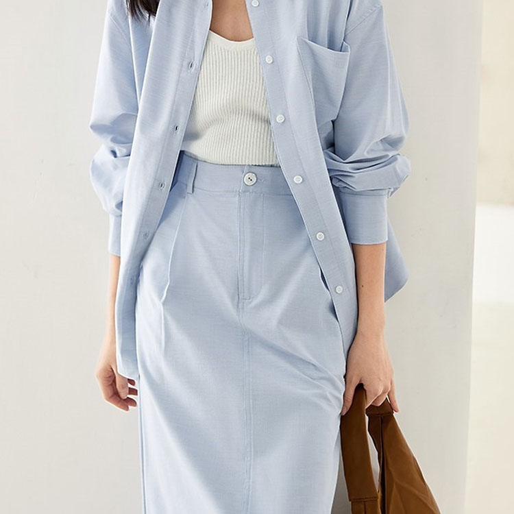 氣質通勤純色襯衫半裙兩件套【單件訂購】