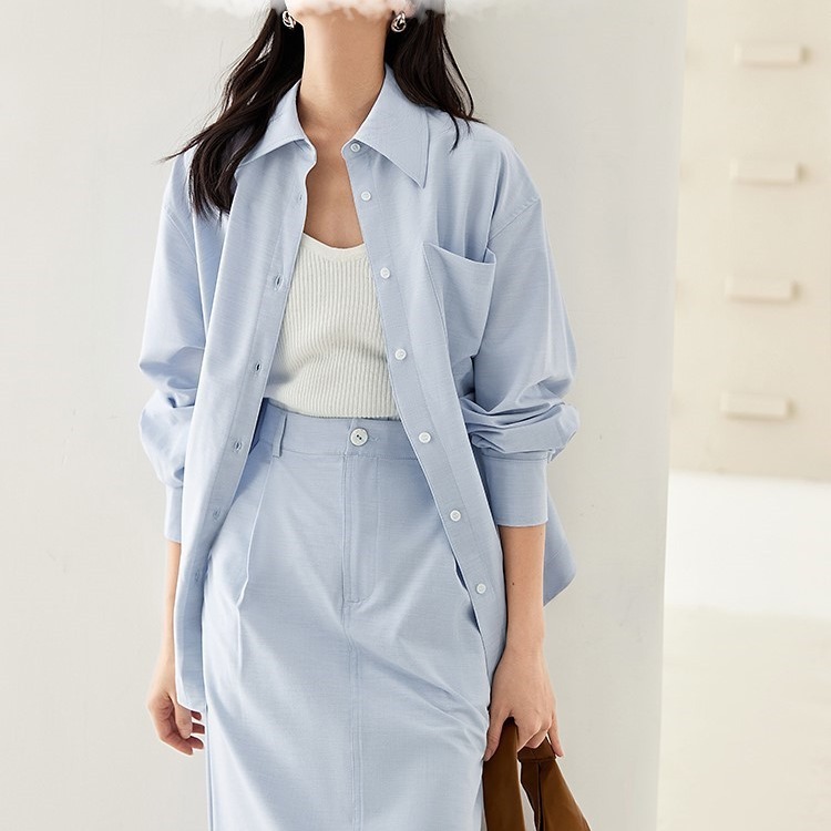氣質通勤純色襯衫半裙兩件套【單件訂購】