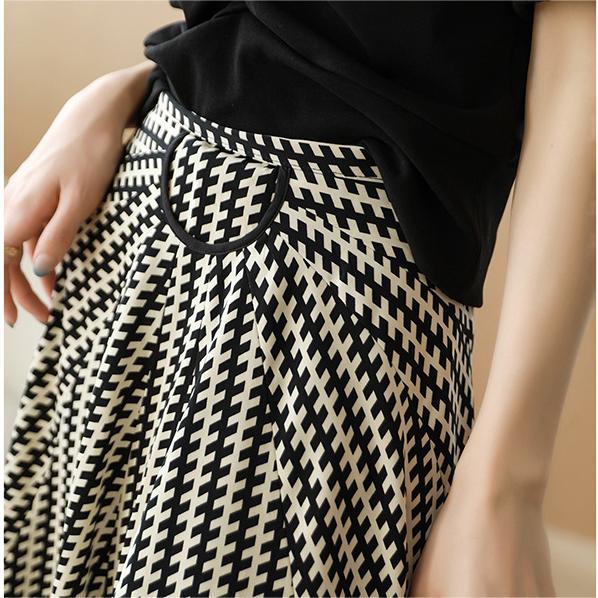 優雅復古撞色高腰A字大擺傘裙半身裙