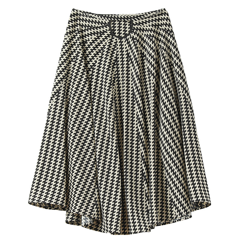 優雅復古撞色高腰A字大擺傘裙半身裙