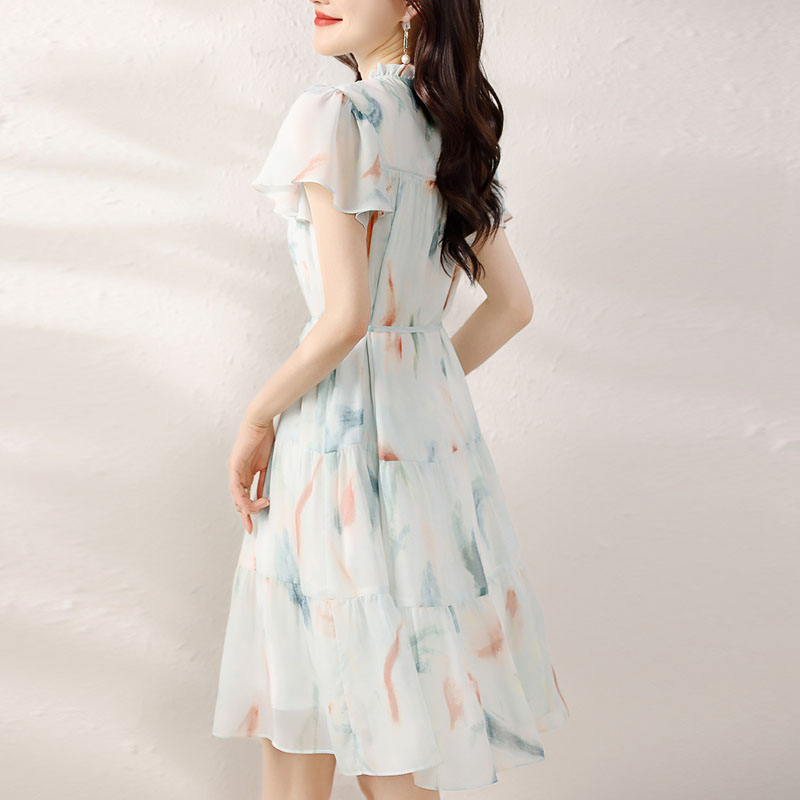 小清新蕾絲領雪紡連身裙