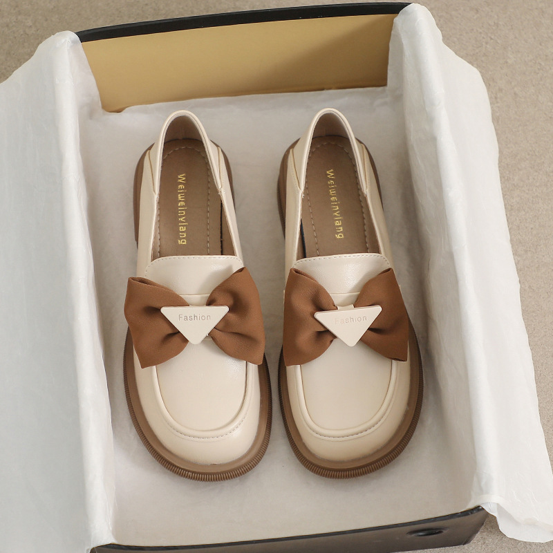 英倫風軟底蝴蝶結粗跟樂福鞋