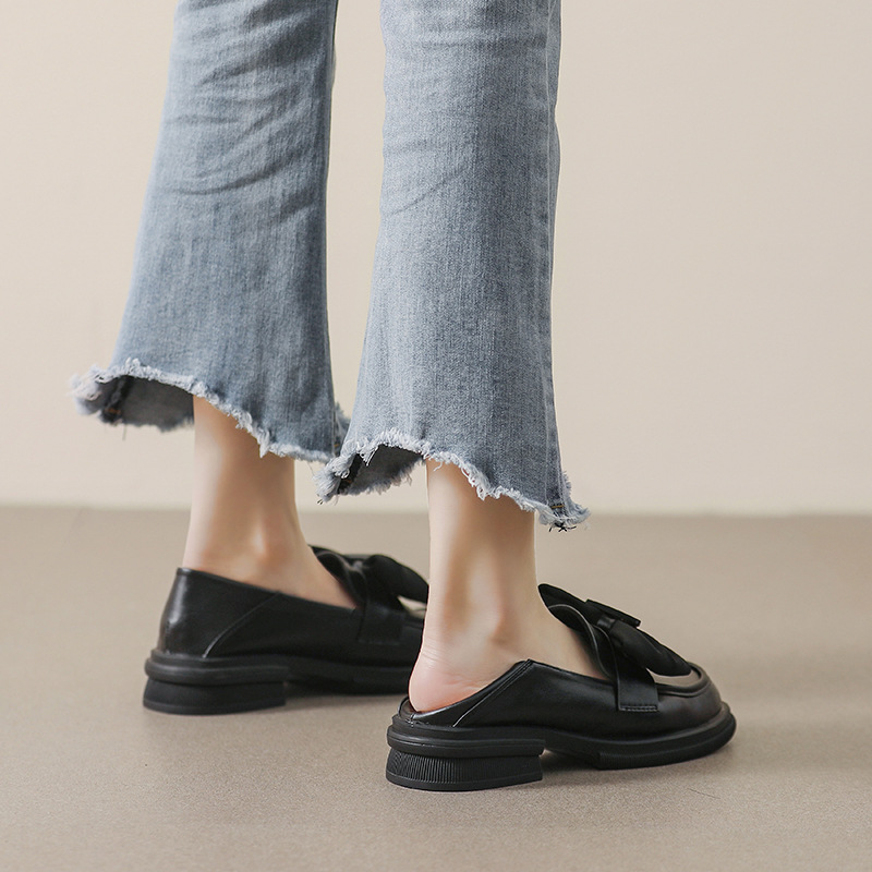 英倫風軟底蝴蝶結粗跟樂福鞋